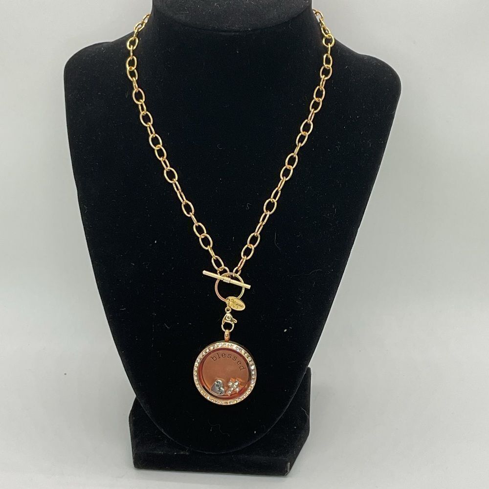 Origami Owl Gold Toned Blessed Pendant Necklace